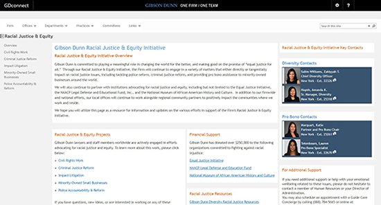 Gibson Dunn Racial Justice & Equity Initiative intranet page