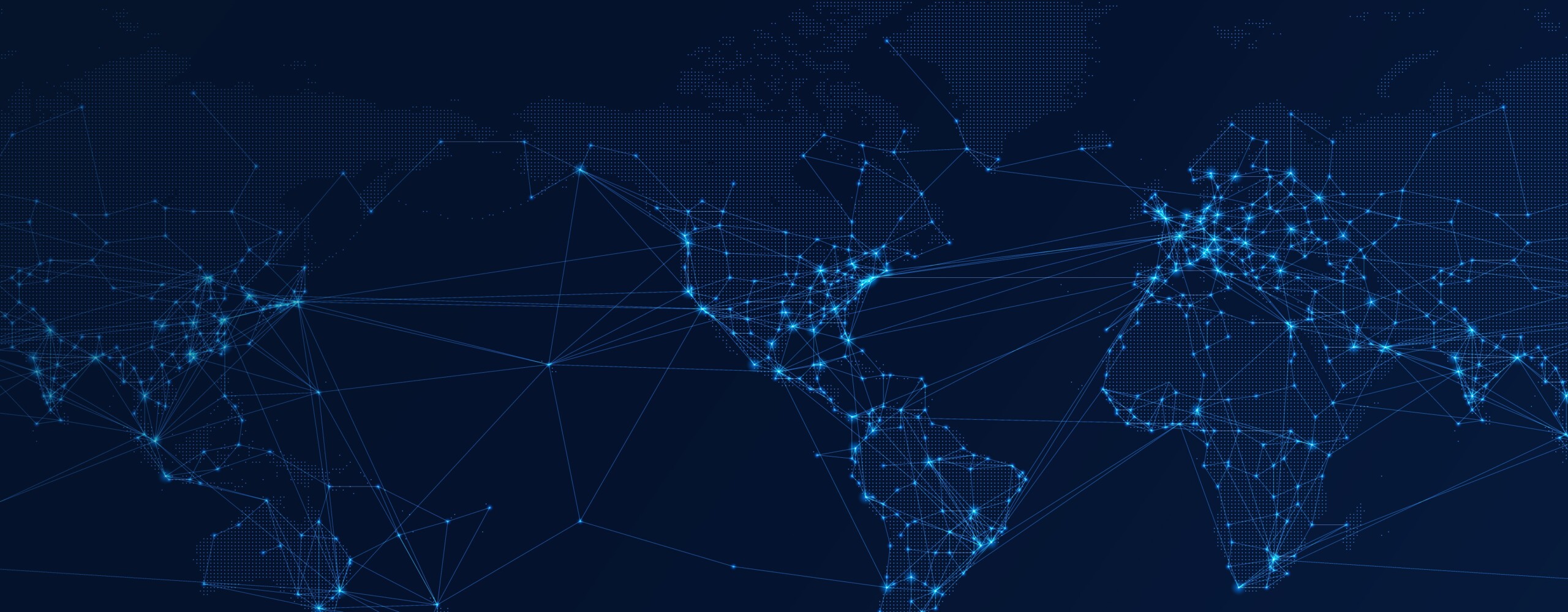 Map of the world connected by data lines